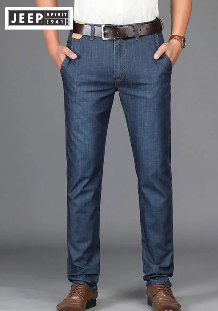 

2019 Summer JEEP Brand Cotton Jeans Elastic Men's Casual Full Length Retro Jeans Cotton Pants Fashion Lightweight Trousers 44