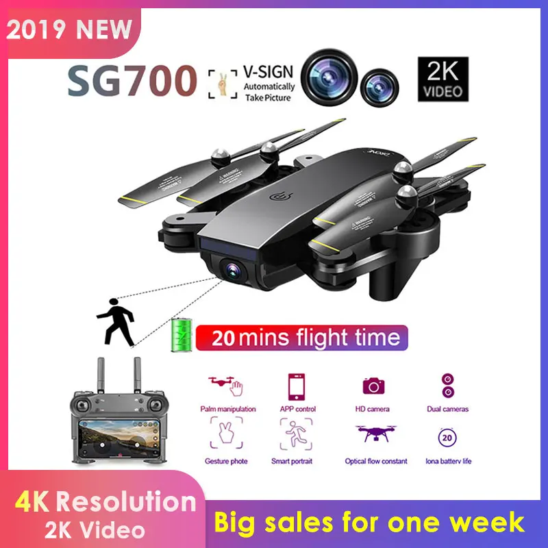 

SG700 Upgraded Foldable RC Drones WIFI FPV 2K Dual Camera Drone Follow Mode APP Control Quadcopter For Gift Toy Drone 4K