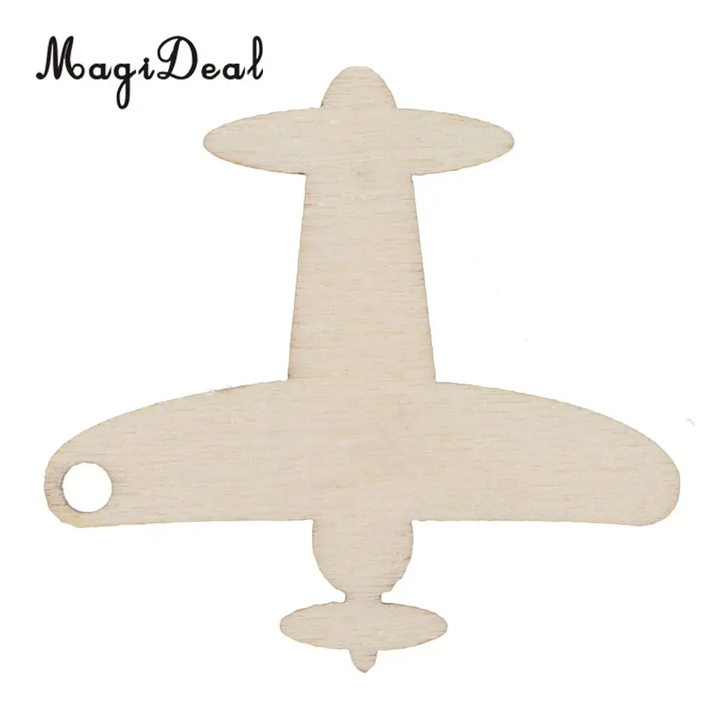 MagiDeal 50pcs Unpainted Blank Wooden Airplane Cutout Gift Tags Label Hanging Ornament Home Decor DIY Craft