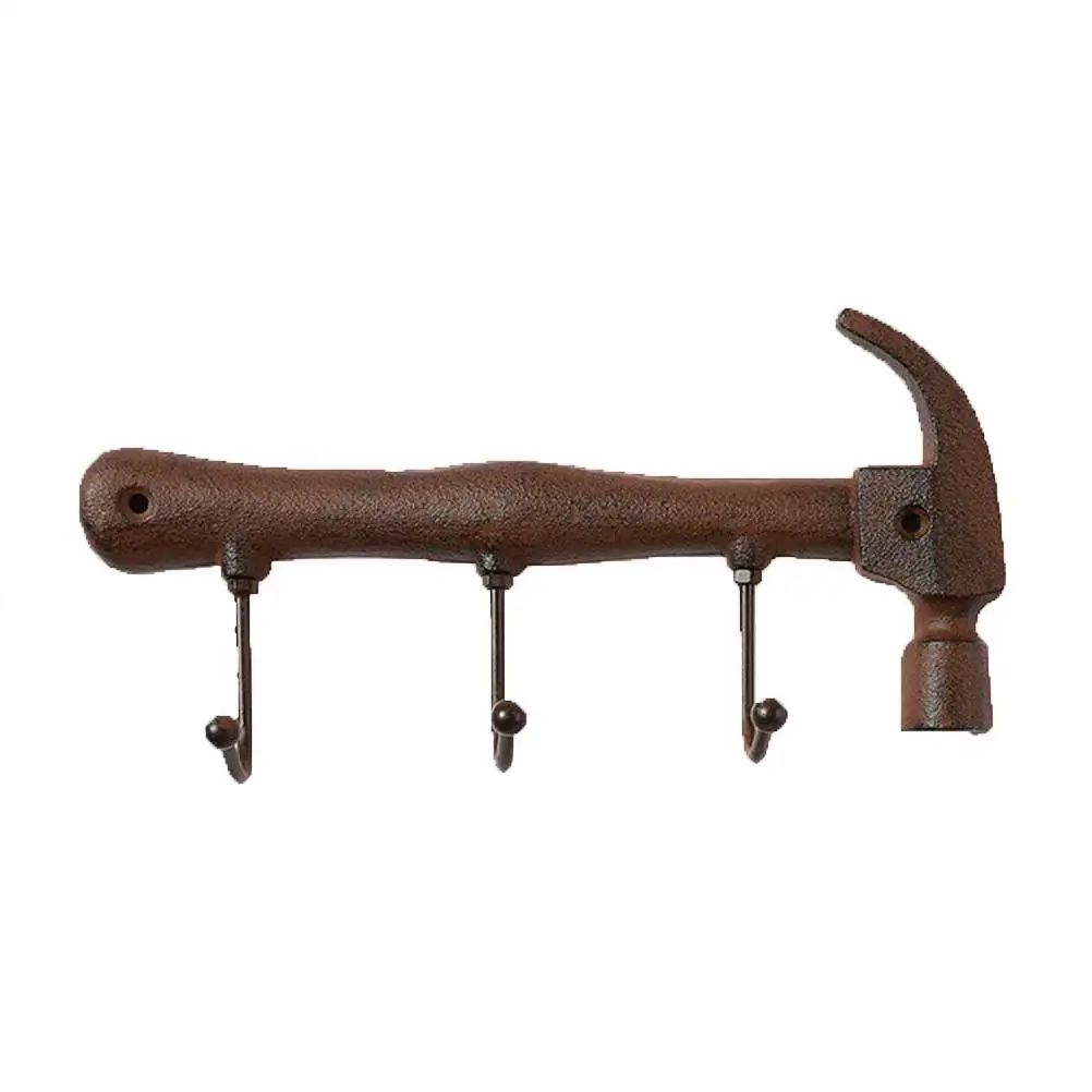 

1Pcs Wall Hooks Archaistic Hammer Shape American Industrial Style Rack with 3 Hooks for Kid Room Kitchen Coat Bag Towel Bar