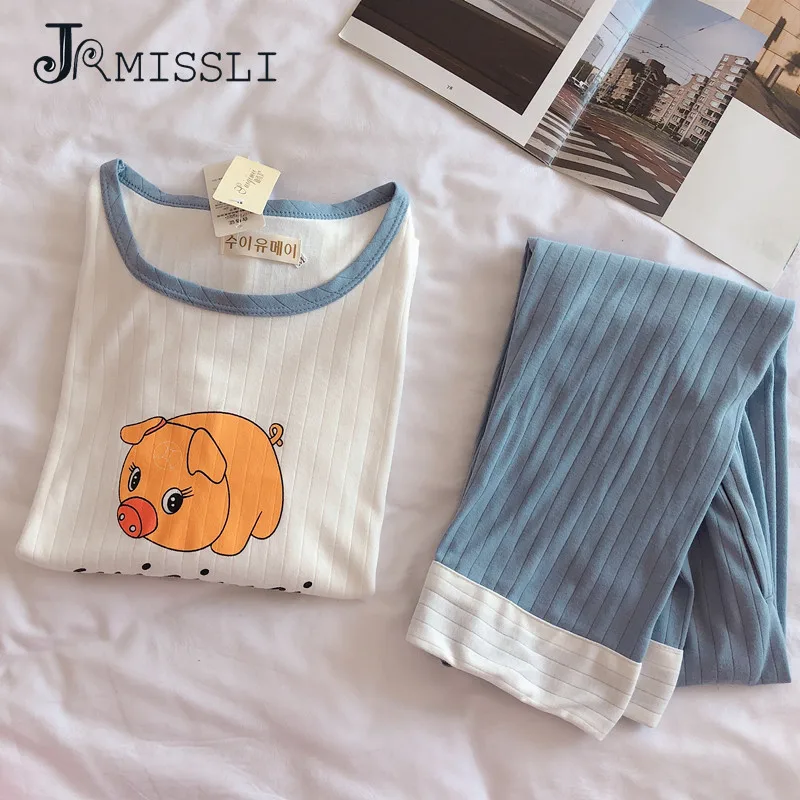 

JRMISSLI Carotton Pig Print Long Pajama Sets Women 100% Cotton Long Sleeve Casual Sleepwear Autumn Women Pyjama Pijamas