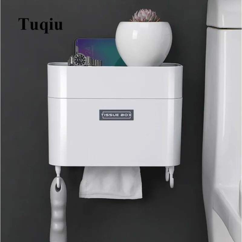 

Fashion Useful Wall Mounted Paper roll Holder Case ABS Toilet Paper Holder Waterproof Tissue Box Holder Drill Free