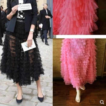

Watermelon powder multi-layer mesh lace ruffled cake skirt wood ear mesh fabric Accessories 150 cm
