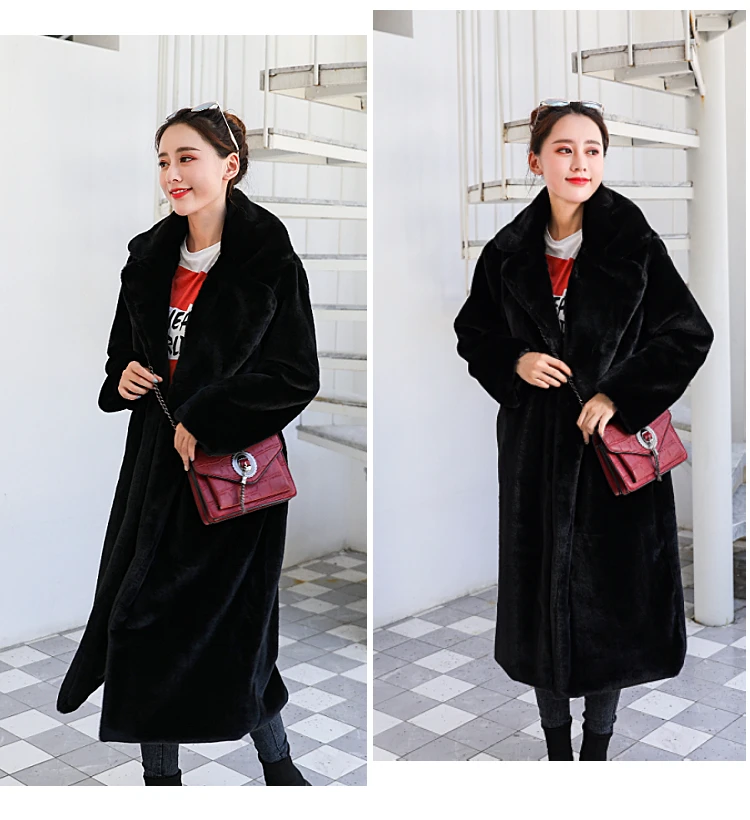Корейский стиль, Женское пальто из искусственного кроличьего меха, новинка, длинное Норковое меховое пальто, Свободное пальто, утолщенное теплое меховое пальто большого размера, Женское зимнее пальто