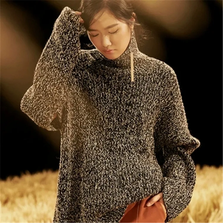 hand made pure cashmere knit women fashion turtleneck solid shawl sleeve pullover sweater customized