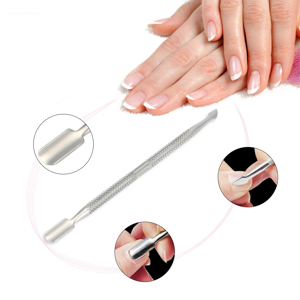 

1PC Silver Stainless Steel Cuticle Pusher Nail Art tools 2 Way Nail Spoon Pusher Pedicure Manicure Care Cleaner Pro DIY Tool
