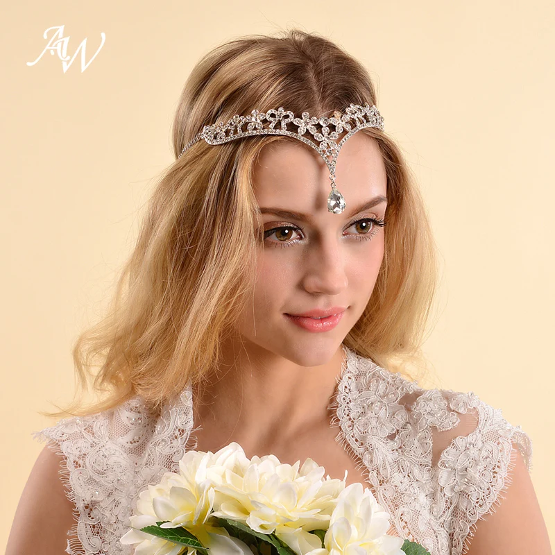 AW Silver Crystal Head Jewelry Headpiece Wedding Bridal Tiaras and