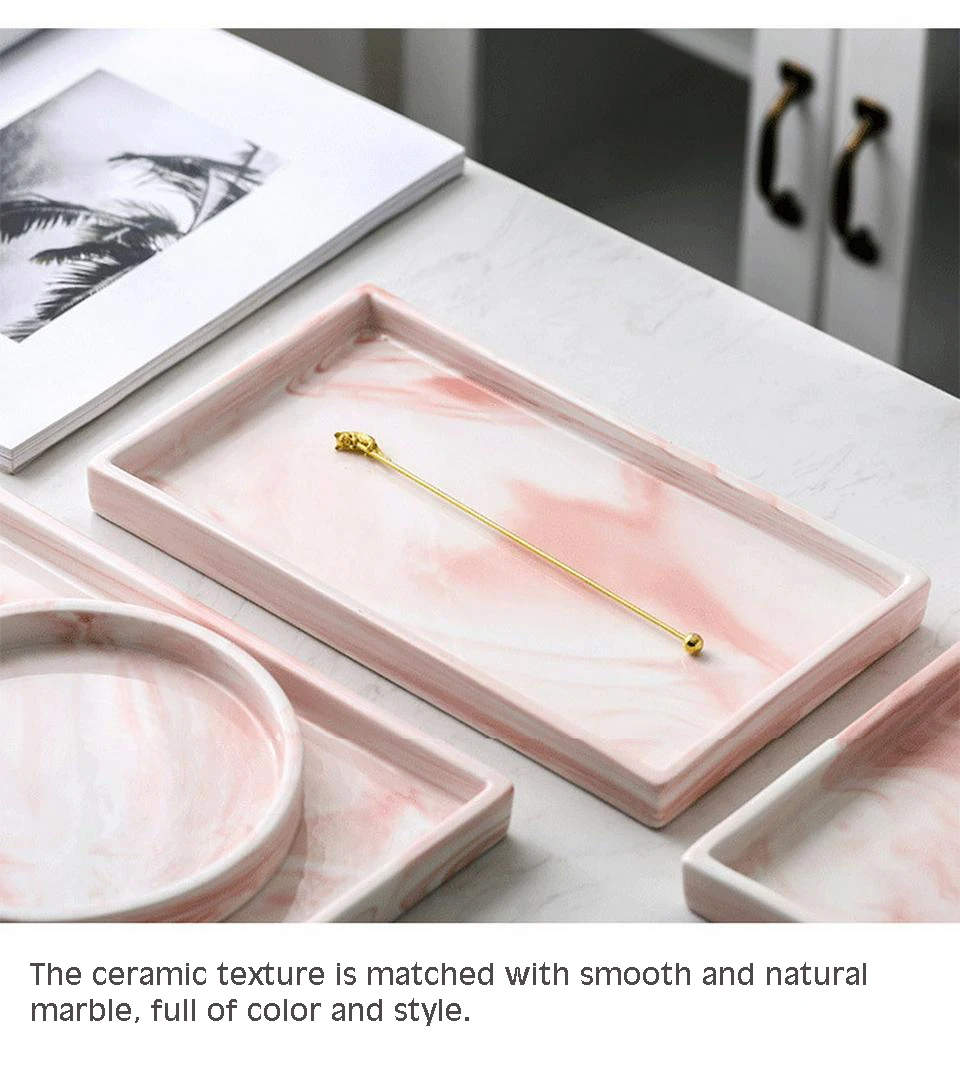 Розовый керамический геометрический поднос в скандинавском стиле, Мраморная посуда, бытовая чайная кофейная тарелка для хранения ювелирных изделий, украшение, новинка