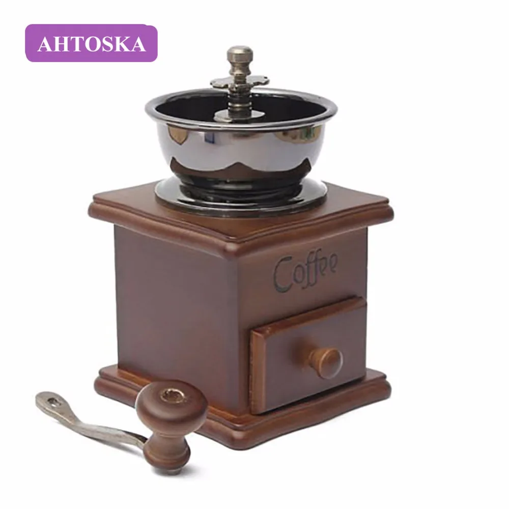 AHTOSKA Hand Coffee Grinder Coffee Bean Machine Manual Household Flour Mill Italian Coffee