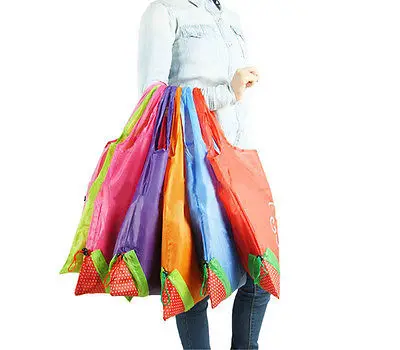 

Large Strawberry Colorful Retail Storage Organizer Fashion Resuable Nylon Foldable Grocery Bag Cute Tote