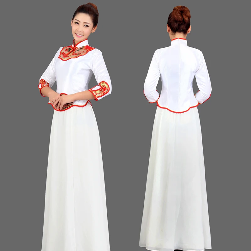 (0194) New blue/white porcelain folk music chorus dress classical costumes Chinese wind clothing guzheng flute Tea performance