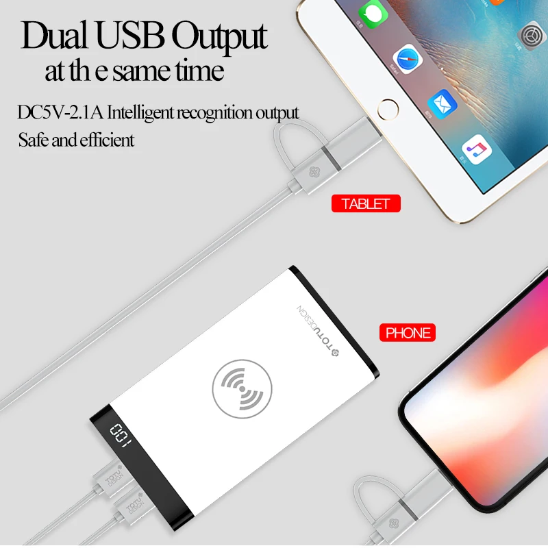 TOTU 8000mAh QI Wireless Charger Power Bank LED Display For iPhone X 8 7Plus 5V 2.1A Dual USB Ports External Battery Power bank TOTU 8000mAh QI Wireless Charger Power Bank LED Display For iPhone X 8 7Plus 5V 2.1A Dual USB Ports External Battery Power bank