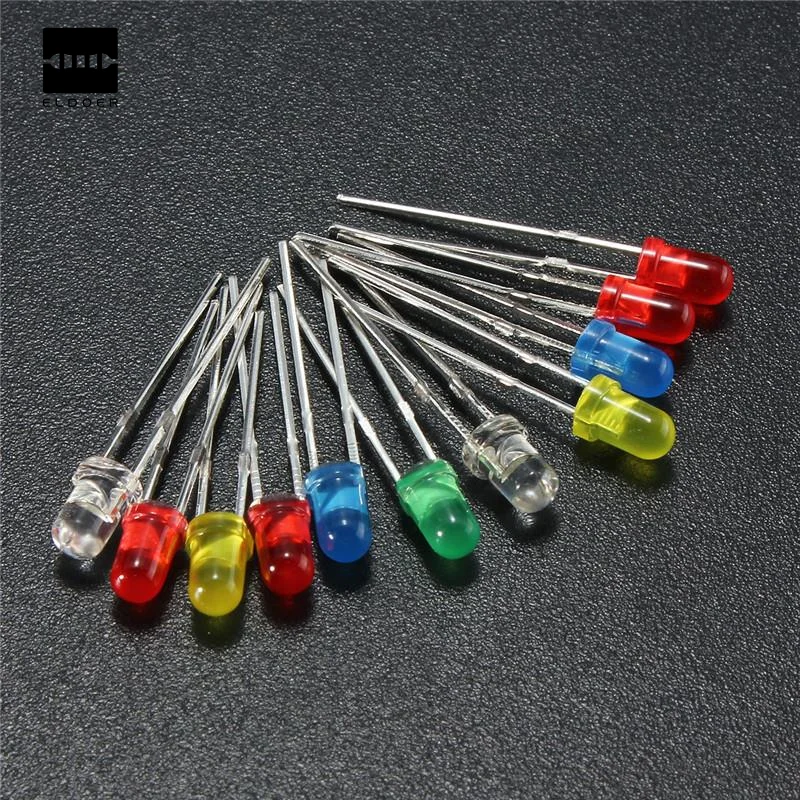 DIY Kits 100pcs Bright 3mm Round Top 5 Colors Diffused Light emitting