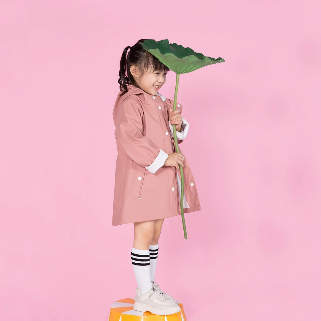 girl pink 110-56 Xiaomi Mijia Qihao/детский городской плащ-дождевик для мальчиков, дождевик для девочек, зеленый водонепроницаемый плащ-ветровка из искусственной кожи, детская куртка - Цвет: girl pink 110-56
