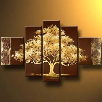 

5pcs Hand Painted Oil Painting Golden Tree I-Modern Oil Painting On Canvas Art Wall Decor-Floral Oil Painting Wall Art