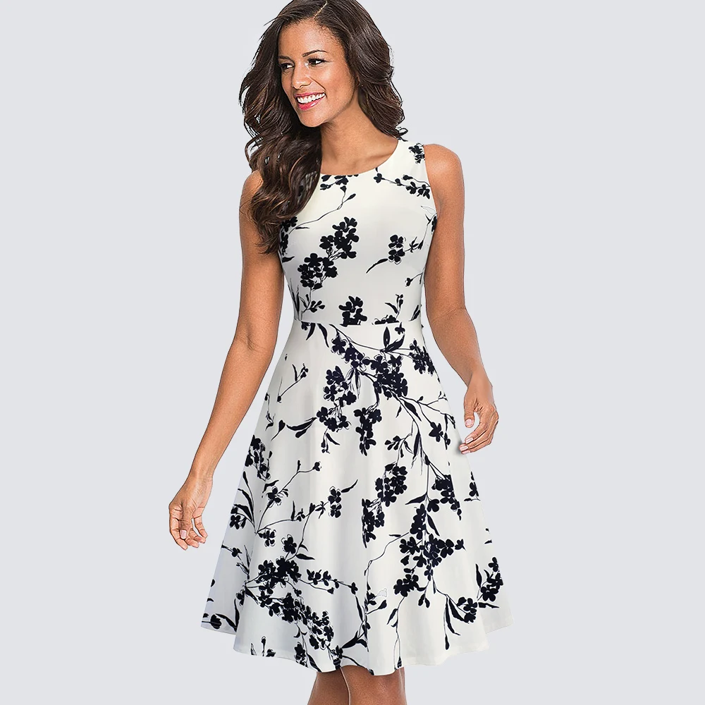 

Women Casual Sleeveless Tunic Swing Party Dress Summer Vintage Print A-line Dress HA099