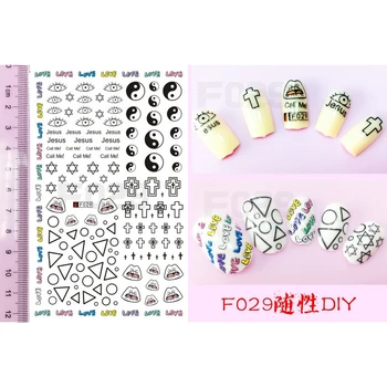 

SUPER THIN SELF ADHENSIVE 3D NAIL ART NAIL SLIDER STICKER YIN YANG CROSS HEART MELODY EYES CHAIN BRICKS F029-034