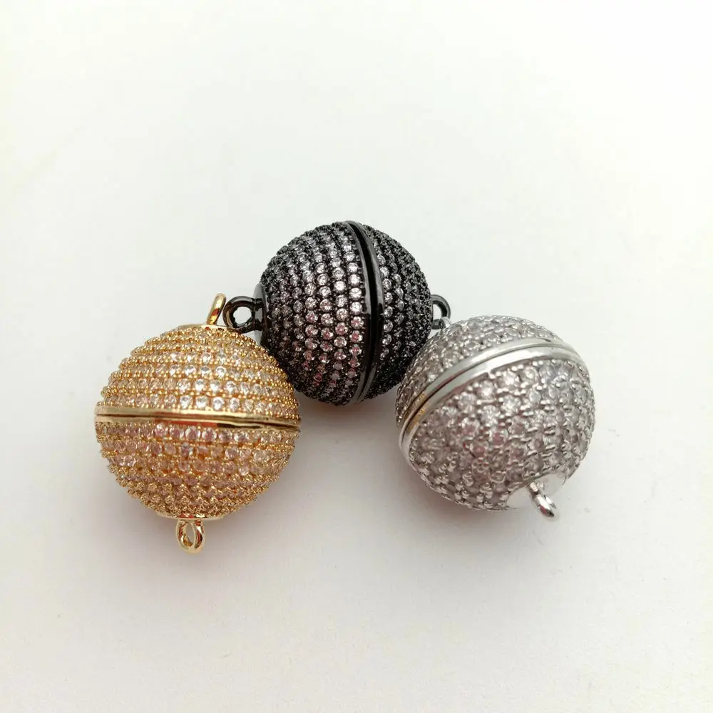 

5pc Cubic Zircon Micro pave Round Magnet clasp 16mm golden plated