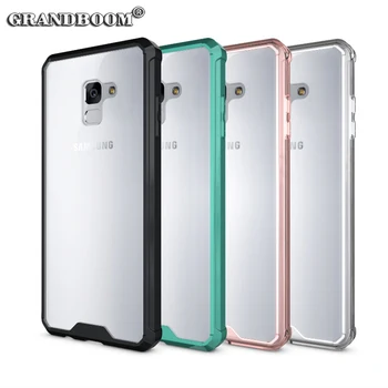 

500pcs Transparent Acrylic Shockproof Soft Silicone Case For Samsung A3 5 7 A6 A8 Plus 2018 Silicone Frame Hard PC Clear Cover