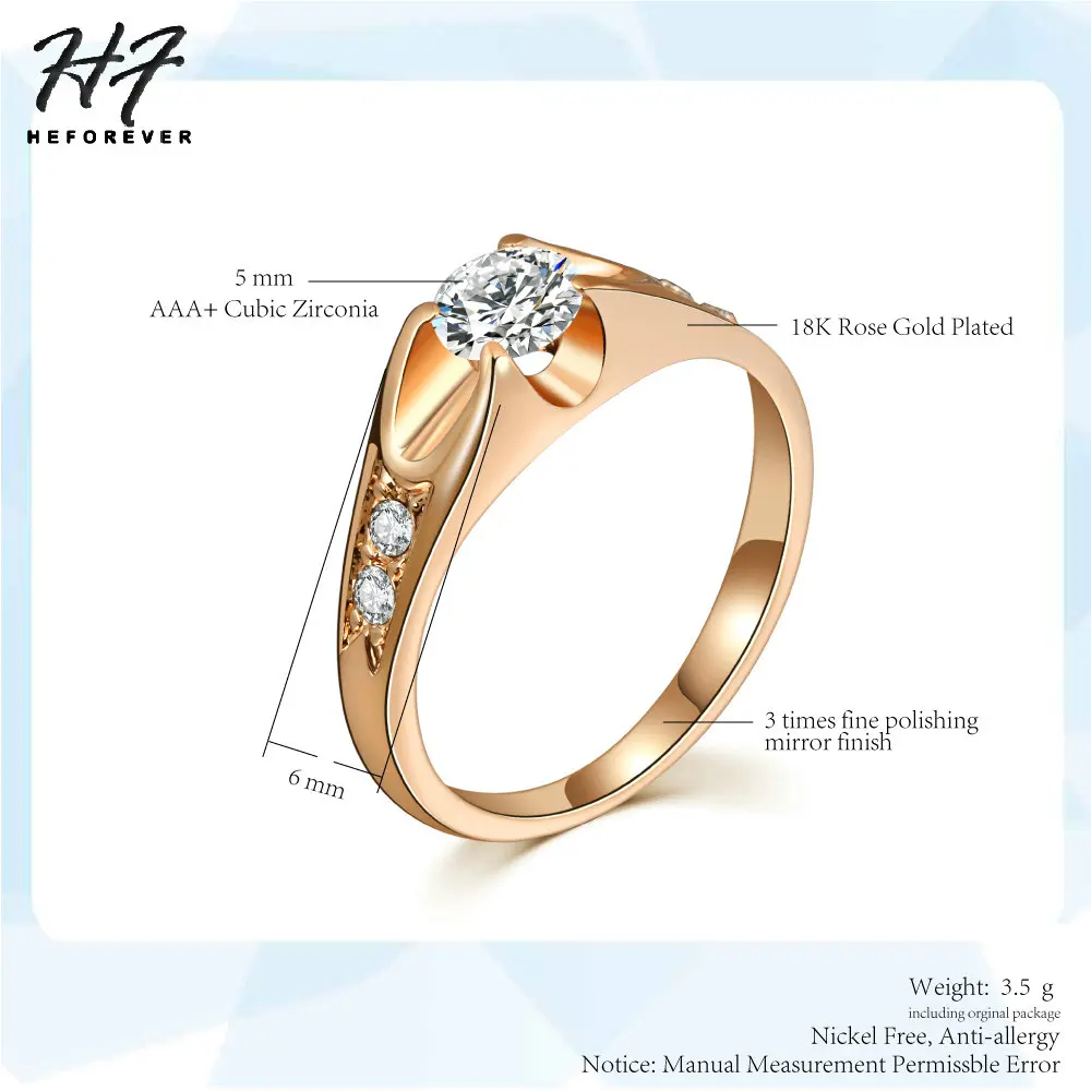 6 Items CZ Crystal Wedding Rings for Women & Men Rose Gold Color Cubic Zirconia Engagement Party Jewelry for Lover R249 R110