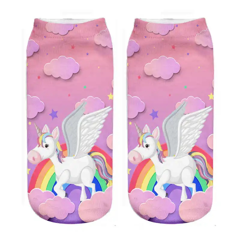 

pink sky unicorn print ankle socks drop shipping