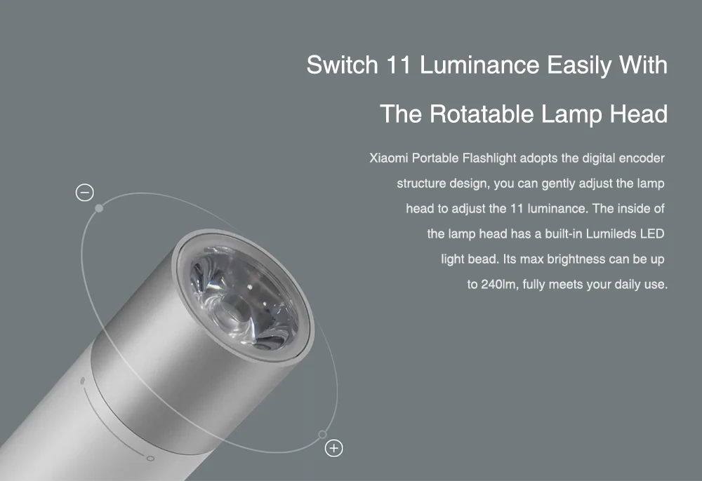 Xiaomi 240LM Stepless Dimming 11 Modes 3350mAh USB Rechargeable Mobile Power Mini LED Flashlight