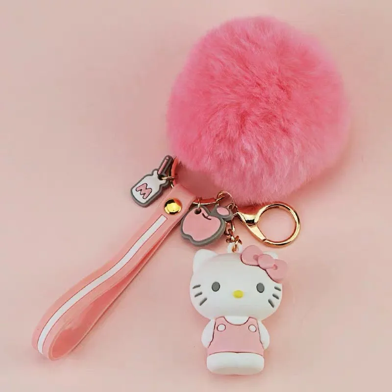 1 Pc Nette My Melody Pudding Cinnamoroll Hund KT Fur Ball Keychain Plüsch-schlüsselanhänger Tasche Anhänger Schlüsselring für Mädchen Plüsch spielzeug