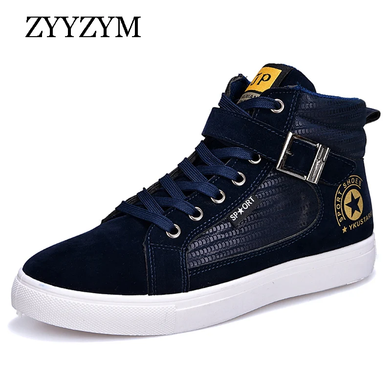 Goedkoop ZYYZYM Lente Herfst Mannen Casual Schoenen Hoge Stijl Mode Trend Sueder Gesp Man Top Rubber Platte Met Jeugd Schoen
