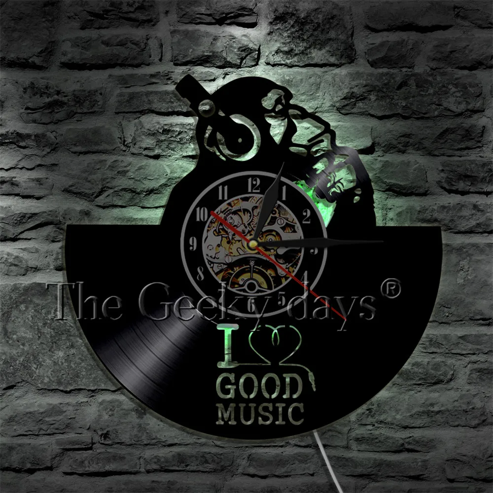 Chimp Thinker Monkey Gorilla 3D настенные часы для наушников виниловые с надписью I Love Good Music