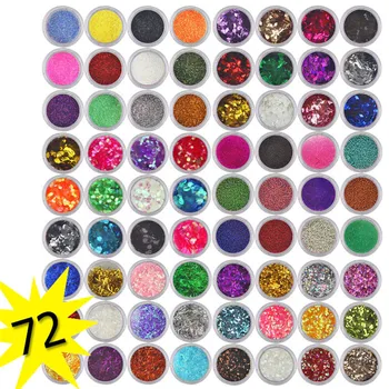 

72 Colors Spangle Glitter Powder Acrylic UV Powder Polish Tips Set Multicolor Spangle Nail Decor DIY For Lady 70911
