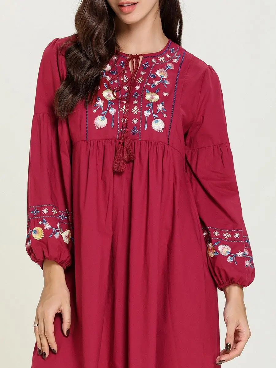 Этнические Вышивка abaya женские мусульманские платья Длинные Макси Вечерние