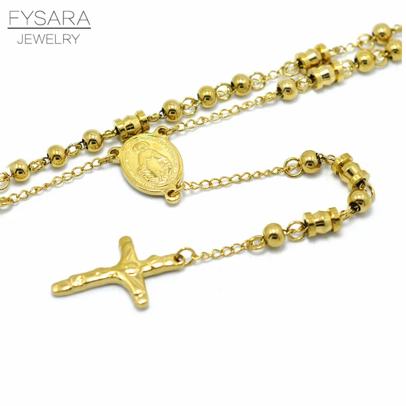 Men Necklace FYSARA Beads Cross Pendants Necklace For Men Religious Jewelry Christian Long Necklace Saint Benedict Rosary Pray Necklaces