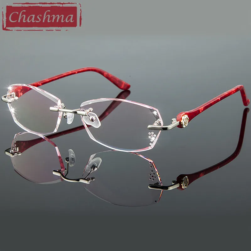 Chashma титановые Модные женские очки для глаз, алмазная оправа без оправы для очков, Женские оправы для очков, цветные линзы