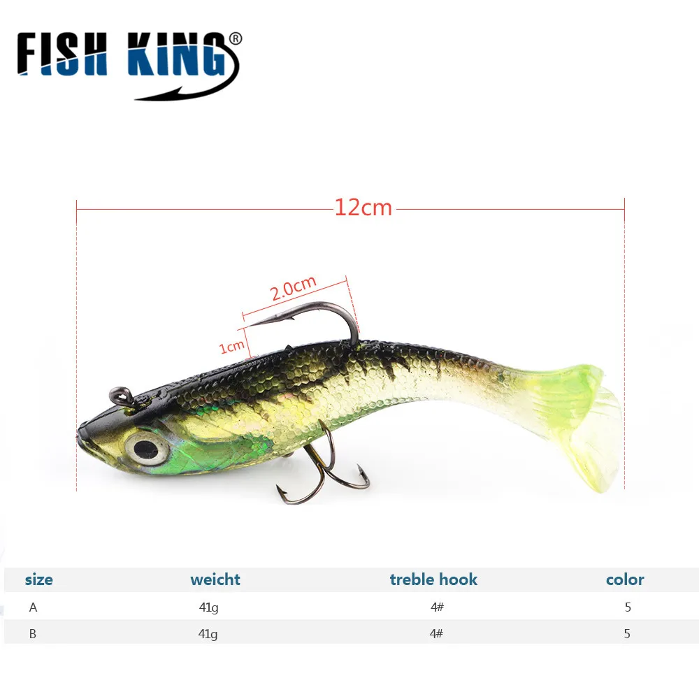 FISH KING Lead Head Soft Fishing Lures Long Tail Pesca Sharp Hook Soft Fish Bait 12cm 41g 5pcslot Artificial Bait Bass Lure