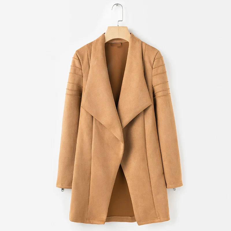 BONGOR LUSS  2018 Autumn Winter Outwear Suede Leather Jacket Casual Zipper Long Open Coat Women Basic Jacket Streetwear  (27)