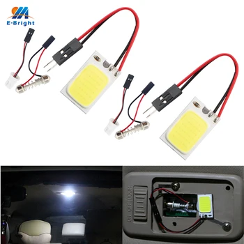 

YM E-Bright 2 PCS Bright COB 18 SMD 18 LED 12V Festoon T10 Adapter White Panel Lights Interior Room Light 15*25MM 180 Lumens