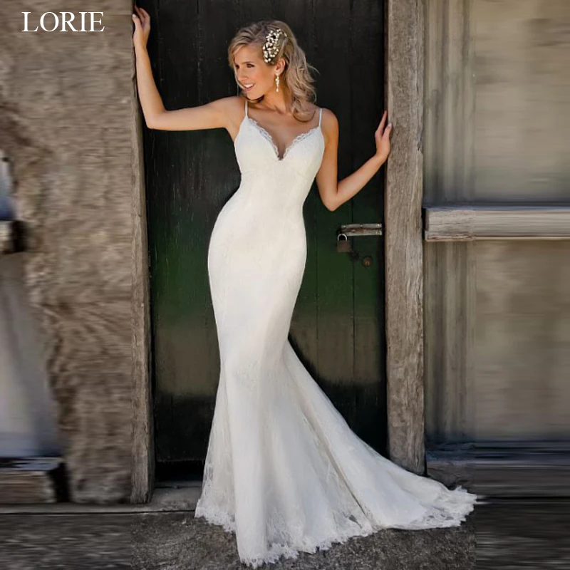 Свадебное платье LORIE в стиле бохо 2019 с V образным вырезом на тонких бретельках