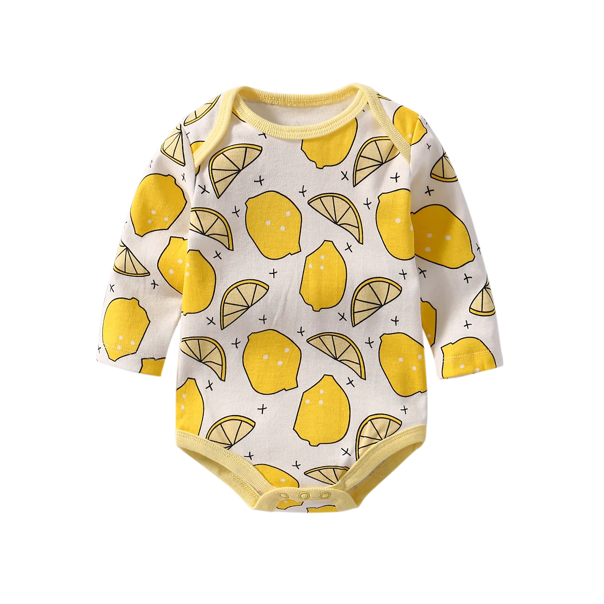 Боди с длинным рукавом и цветочным принтом для маленьких девочек; боди для новорожденных; хлопковое боди для мальчиков; одежда для близнецов; комбинезон для новорожденной девочки - Цвет: Lemon
