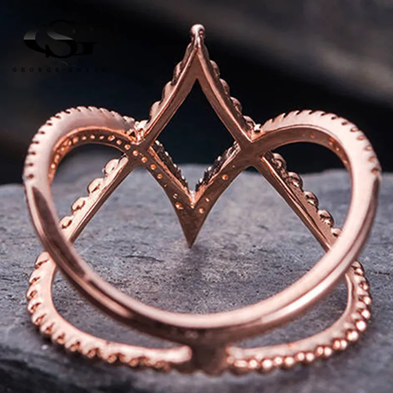 

GS Size 6 To 10 Stainless Steel Rings For Women Rose Gold Color Double Letter V Engagement Ring Geometric Cross Men Jewelry G5