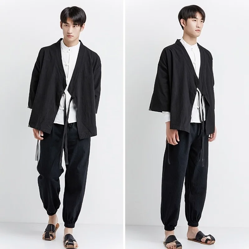 Японское кимоно кардиган для мужчин haori yukata мужской самурайский костюм одежда кимоно куртка мужская кимоно рубашка yukata haori KZ2033