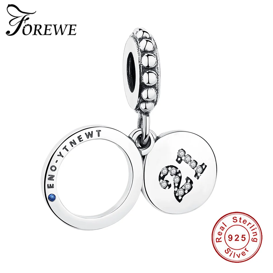

FOREWE Fashion Real 925 Sterling Silver Twenty-one Number Pendant Charm fit Pandora Bracelet&Necklace Jewelry Birthday Gift