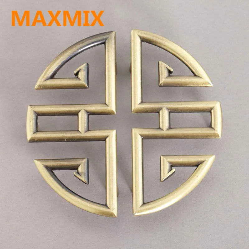 

MAXMIX 2pcs Chinese Antique round symmetry handle Cabinet door furniture handle cabinet knobs and handles drawer 96mm/64mm