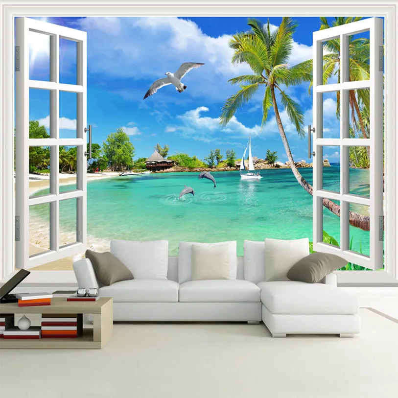 Пользовательские Настенные обои морской Дельфин Чайка пляж фото обои Гостиная ТВ спальня домашний декор Papel де Parede Sala 3D