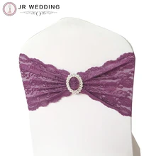 50 шт. Фиолетовый спандекс лайкра кружево стул ремешок с пряжкой для дня рождения использовать Свадебные украшения мода кружева стул пояса
