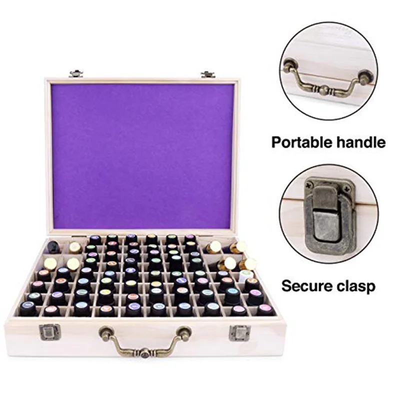 

68 Slots Bamboo Wood Essential Oil Bottle Portable Storage Box SDF-SHIP