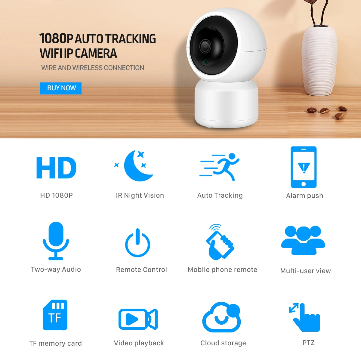 BESDER 1080P IP Camera Wireless Home Security Camera Surveillance Camera Wifi Night Vision CCTV Camera Baby Monitor Smart Track