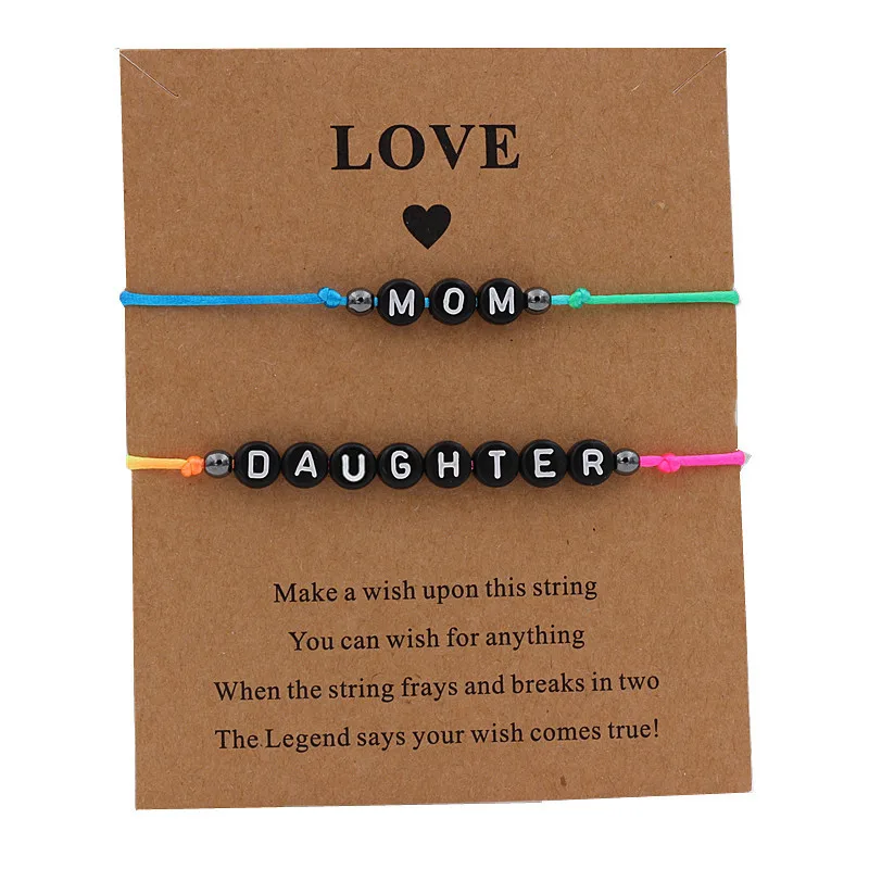 

Black Color Letter Mom&Daughter Bracelet Handmade Jewelry Multicolor Rope Adjustable String Lucky Bracelet For Women Children
