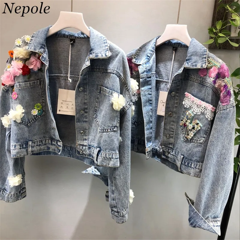Neploe Flower Appliques Women Denim Jacket 2019 Spring