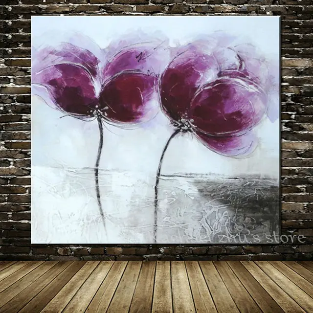 Hand Painted Modern Abstract Purple Flowers Oil Painting On Canvas Simple Flora Wall Art Pictures Living Hand Painted Modern Abstract Purple Flowers Oil Painting On Canvas Simple Flora Wall Art Pictures Living