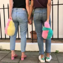 Меховая сумка с натуральным лисьим мехом цветная Лоскутная сумка из натурального меха лисы кроссовер плюшевая синяя Лисичка Радужная Сумочка женская жилетка сумка на шнурке